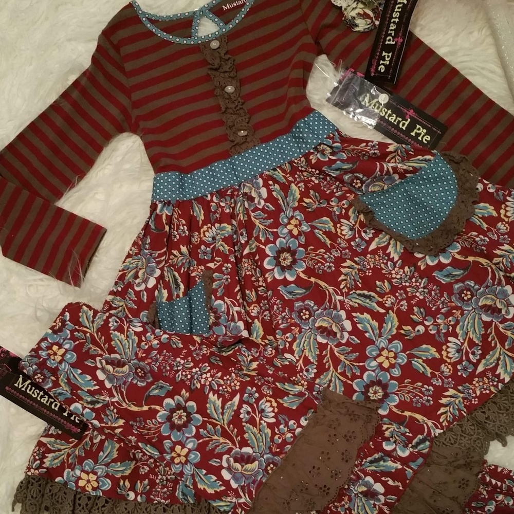 Mustard pie set dress/ruffles/headwrap net. Sz.6